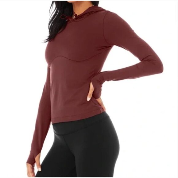 ALO YOGA Alosoft Hooded Runner Top Womens M Medium Cranberry Long Sleeve Hoodie - Picture 12 of 13